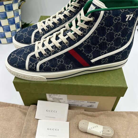 Men’s Gucci 1977 tennis off the grid high top sneakers size 14.5 made in Italy - Picture 5 of 7